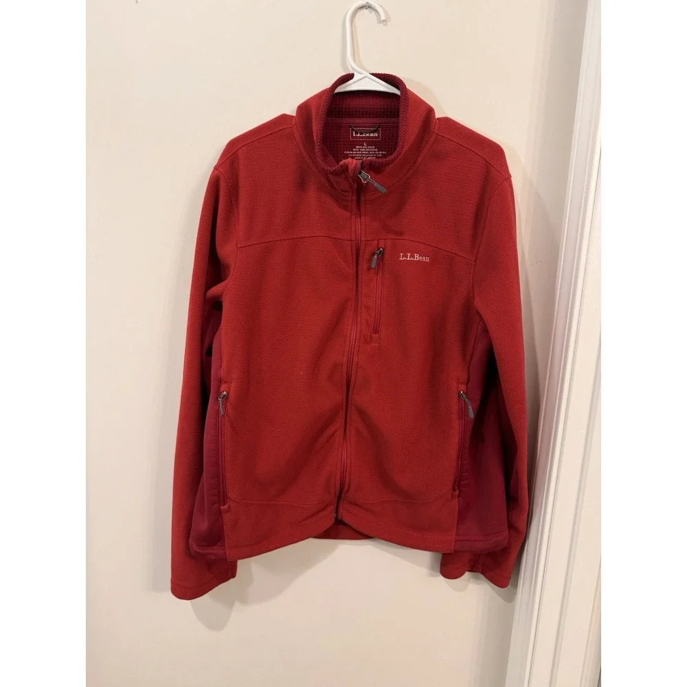 LL Bean Fleece Jacket Men's Large Red Full Zip‎ 3 Pockets Polartec